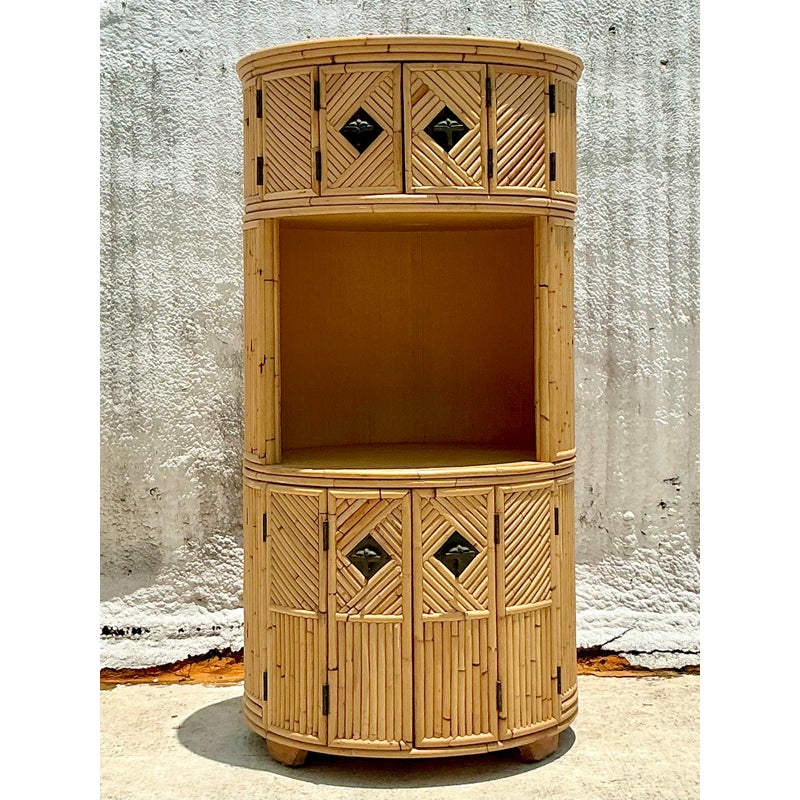 Vintage Coastal Stacked Bamboo Circular Dry Bar - Side view