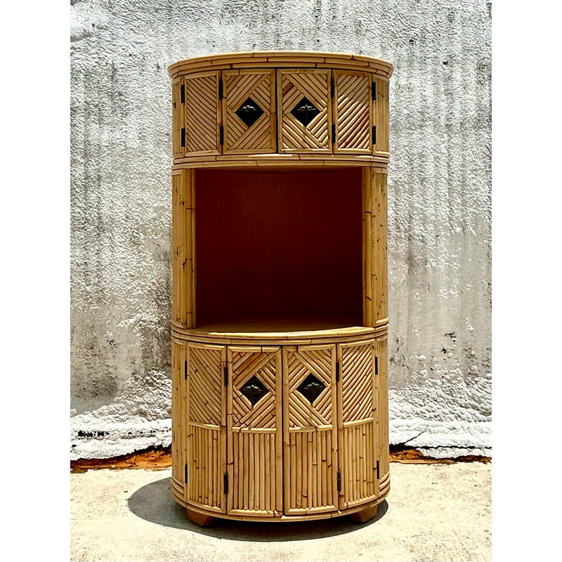 Vintage Coastal Stacked Bamboo Circular Dry Bar - Top view