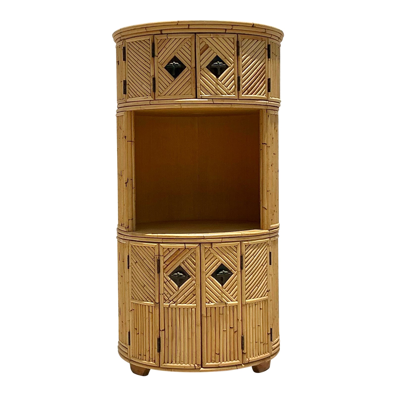 Vintage Coastal Stacked Bamboo Circular Dry Bar