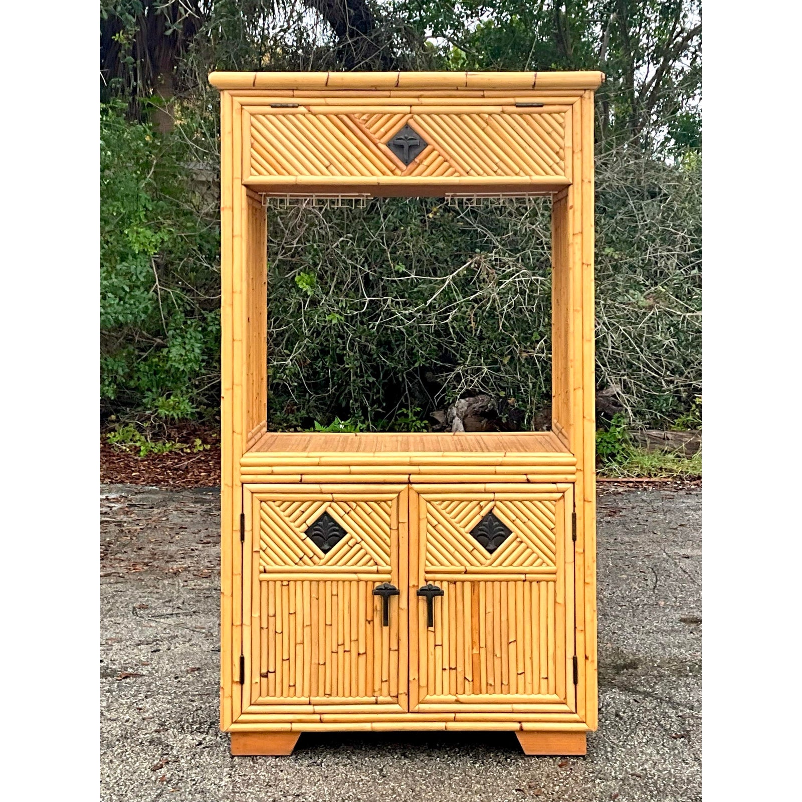 Vintage Coastal Bamboo Dry Bar - Top view