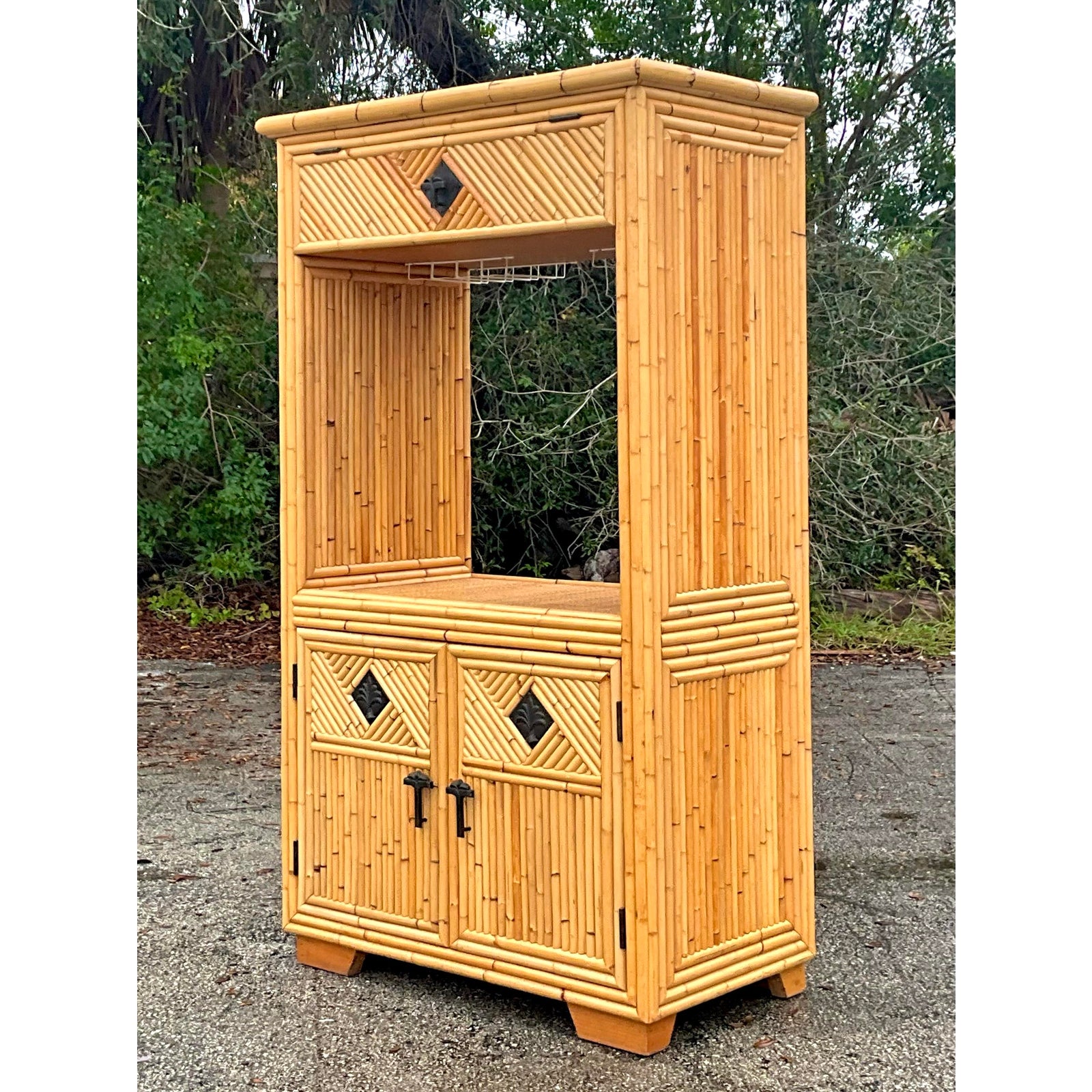 Vintage Coastal Bamboo Dry Bar - Side view