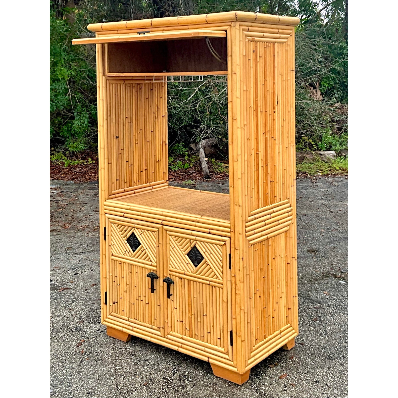Vintage Coastal Bamboo Dry Bar - Back view