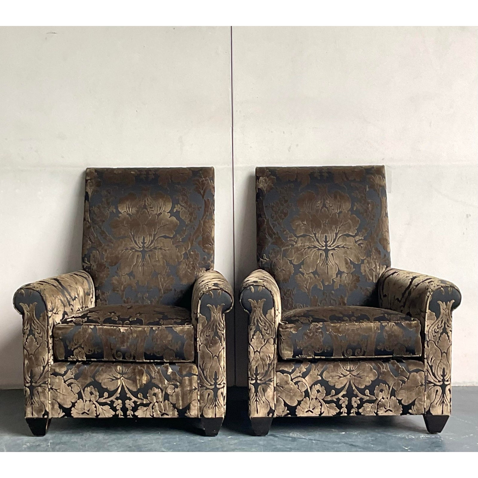 Vintage Boho John Hutton for Donghia Silk Devore Lounge Chairs - A Pair - Side view