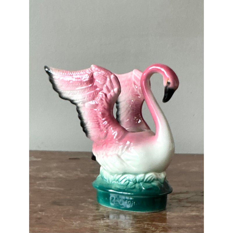 Vintage MCM Glazed Ceramic Flamingo Planter - Top view