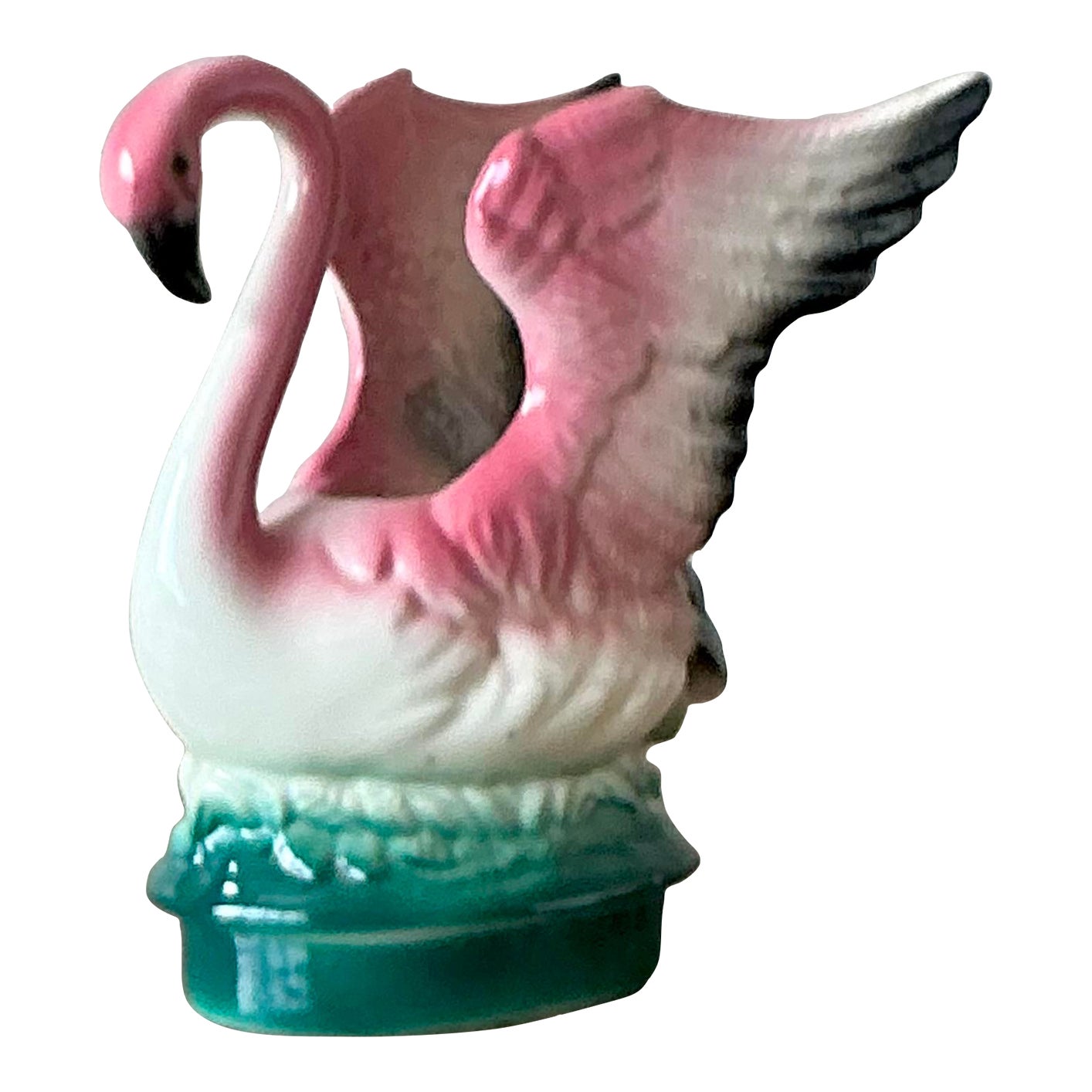 Vintage MCM Glazed Ceramic Flamingo Planter