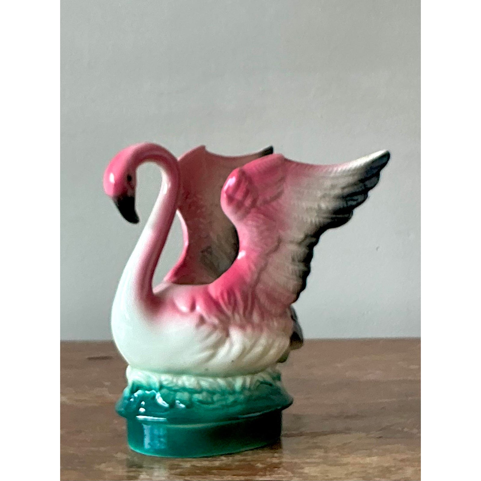 Vintage MCM Glazed Ceramic Flamingo Planter - Side view