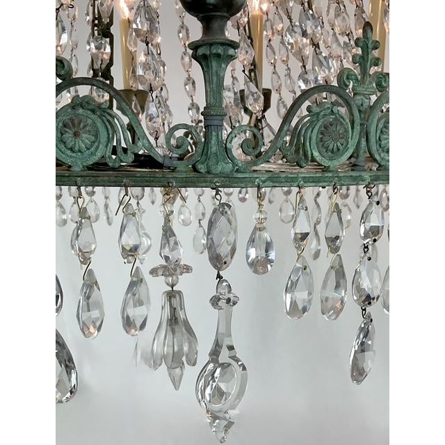Vintage Regency Crystal Rope Verdigris Chandelier - Top view