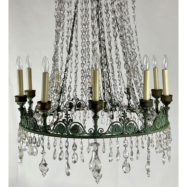 Vintage Regency Crystal Rope Verdigris Chandelier - Back view