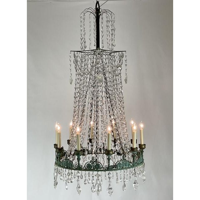 Vintage Regency Crystal Rope Verdigris Chandelier - Detail view