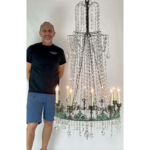 Vintage Regency Crystal Rope Verdigris Chandelier - Side view
