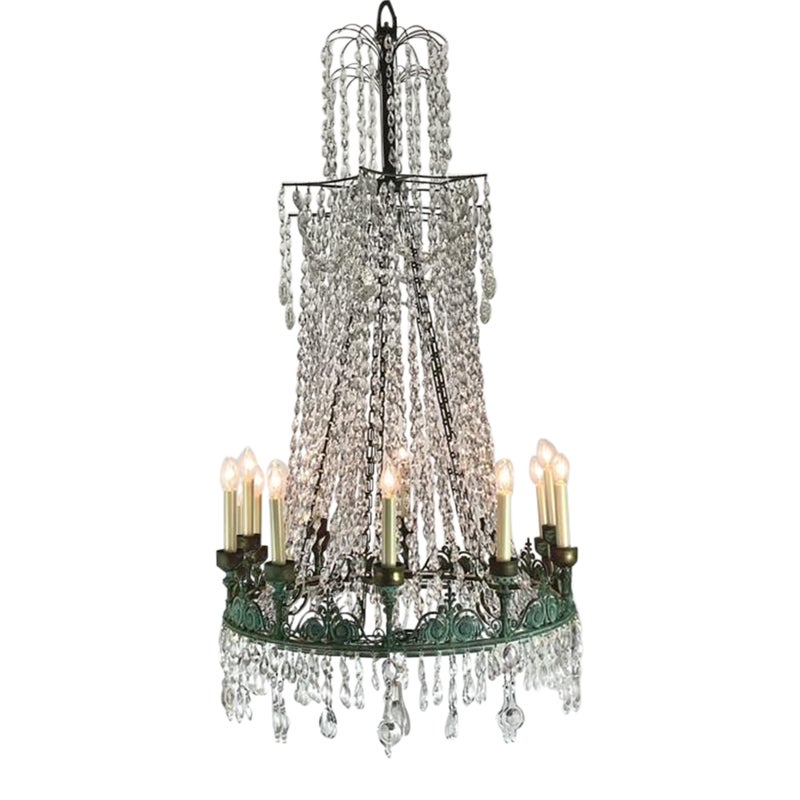 Vintage Regency Crystal Rope Verdigris Chandelier