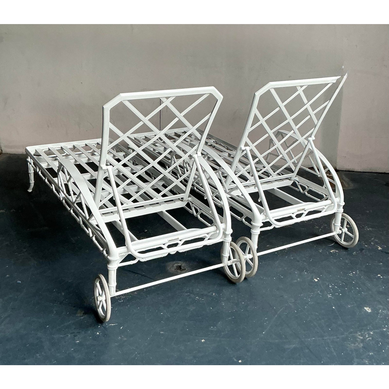 Vintage Regency Brown Jordan “Calcutta” Cast Aluminum Chaise Lounge - A Pair - Back view
