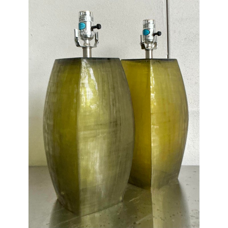 Vintage Boho Original Etched Glass Lamps After Donghia - A Pair - Back view