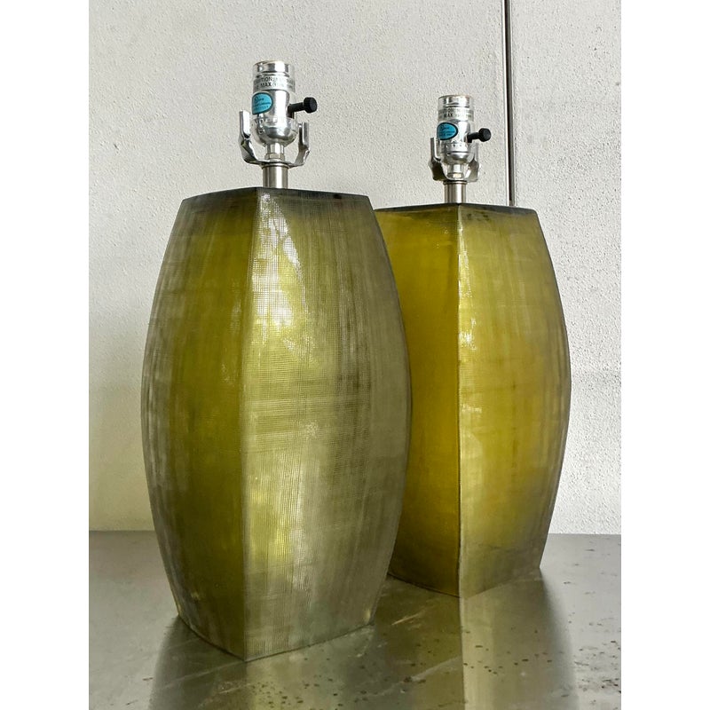 Vintage Boho Original Etched Glass Lamps After Donghia - A Pair - Top view