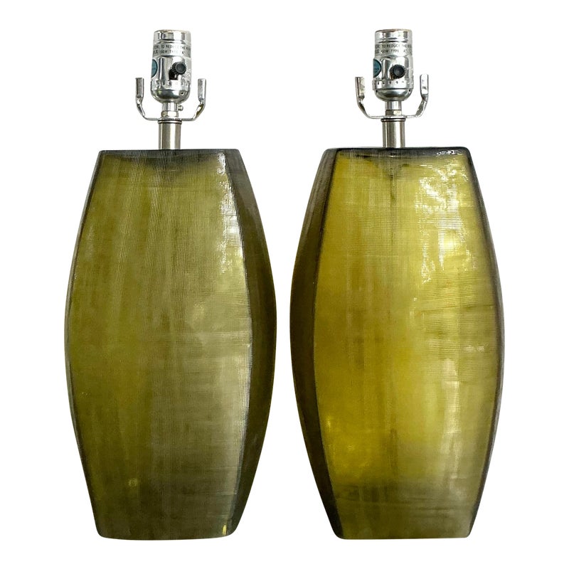 Vintage Boho Original Etched Glass Lamps After Donghia - A Pair