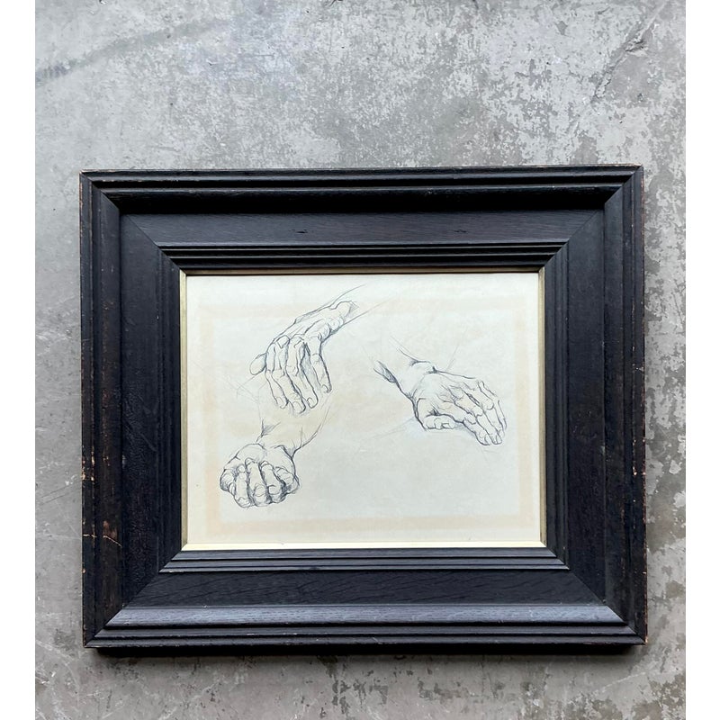 Vintage Boho Original 1977 Anatomy Sketch on Paper - Side view