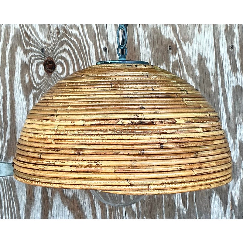 Vintage Coastal Coiled Pencil Reed Pendant Light - Detail view