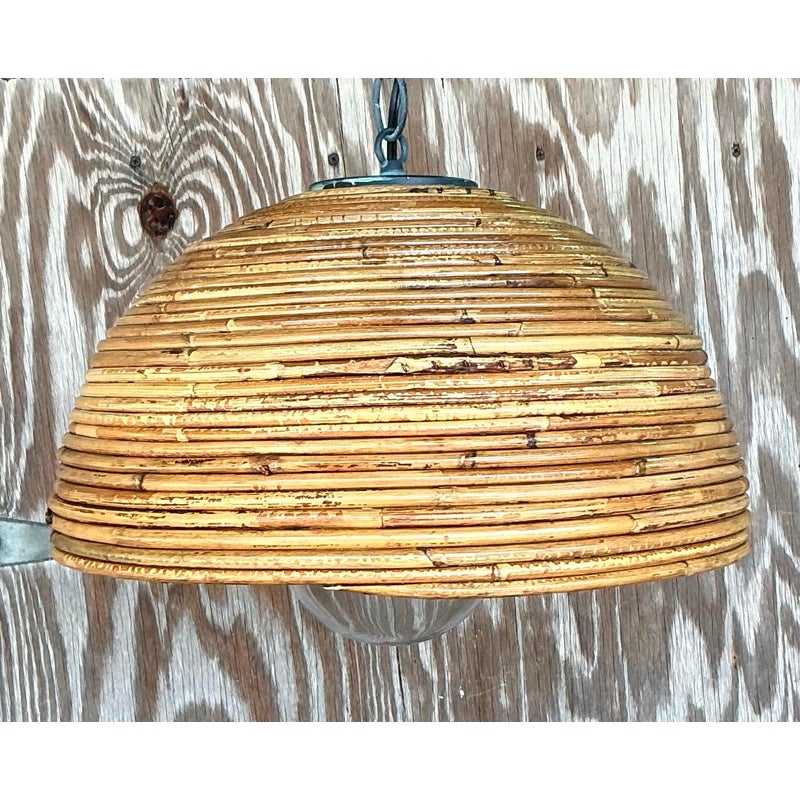 Vintage Coastal Coiled Pencil Reed Pendant Light - Side view