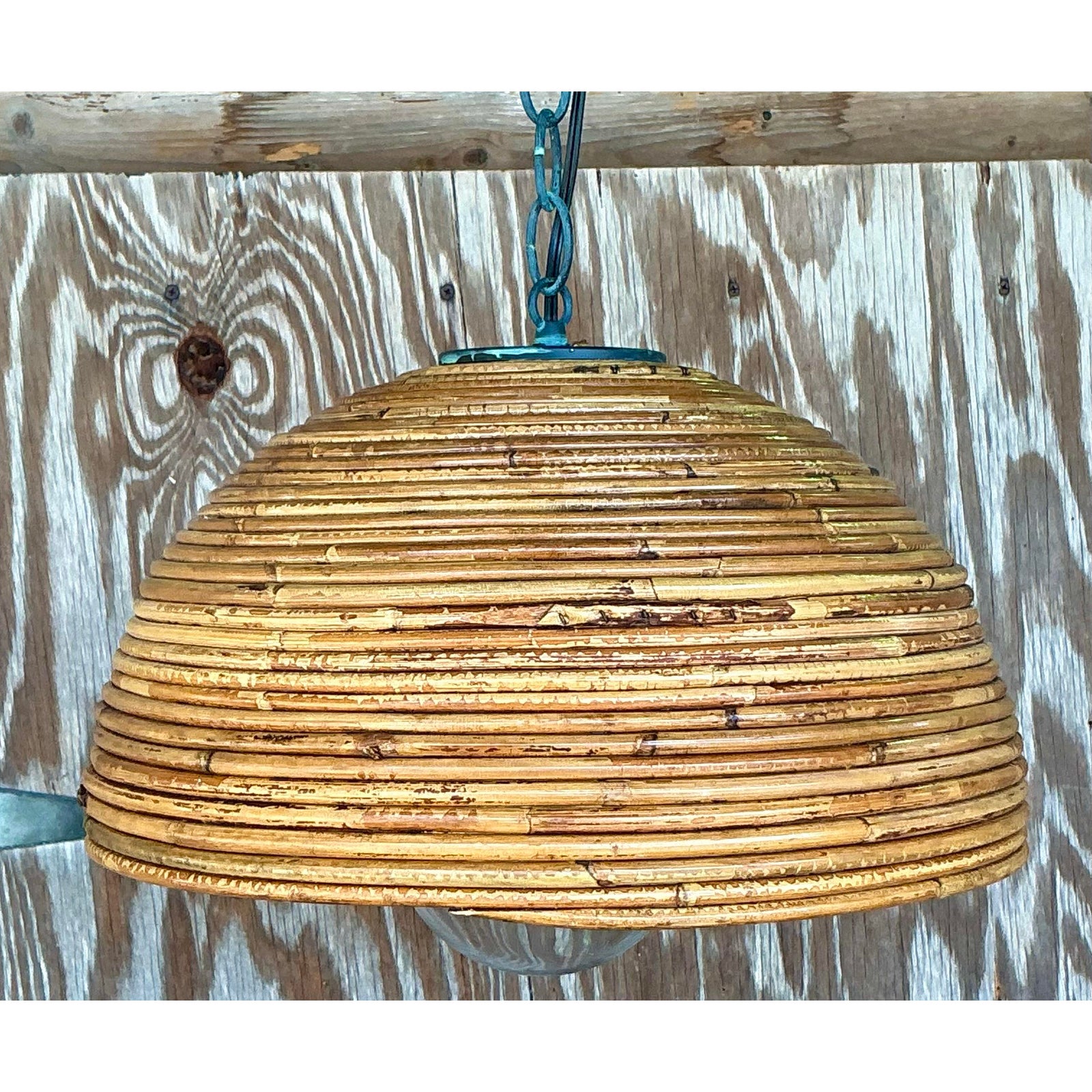 Vintage Coastal Coiled Pencil Reed Pendant Light - Top view