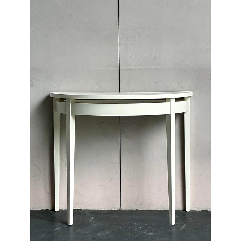 Vintage Regency Lacquered Grasscloth Demilune Table - Side view