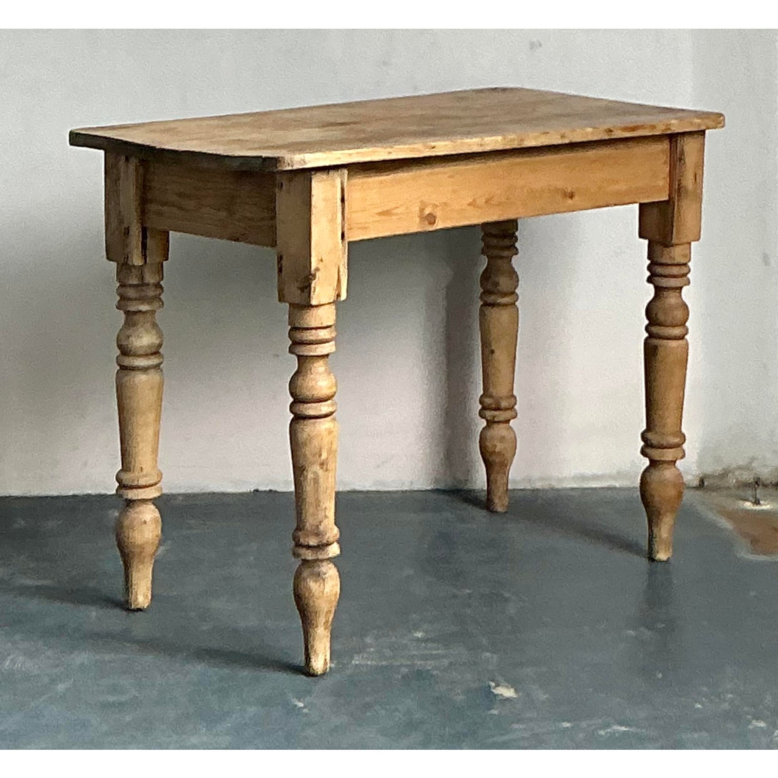 Farmhouse Vintage Boho Rustic Barn Wood Table - Side view
