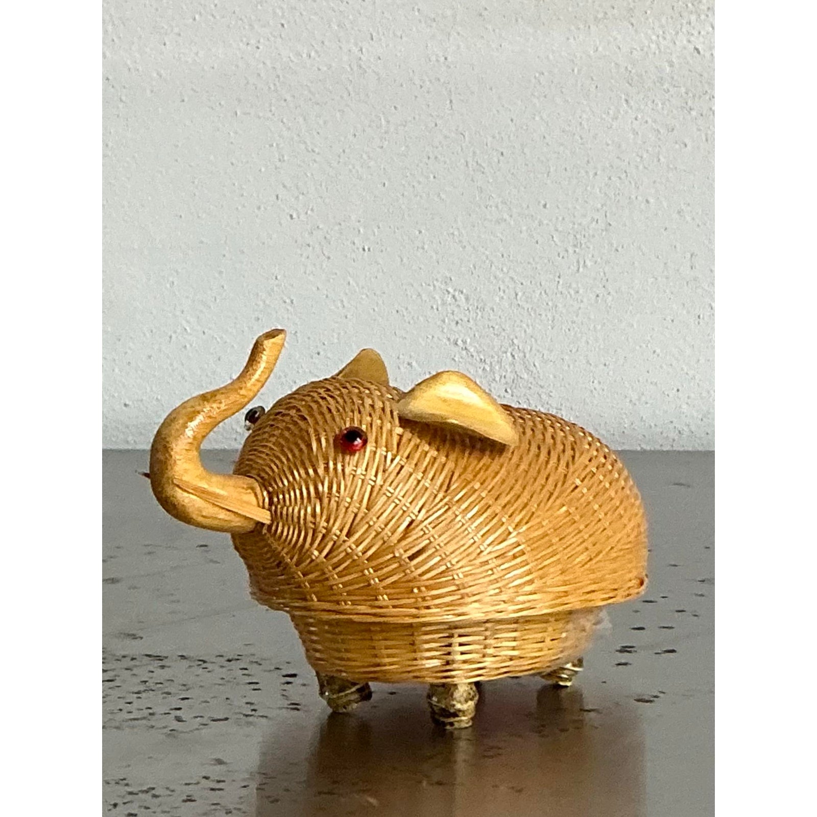 Vintage Shanghai Handicrafts Little Elephant Basket - Top view