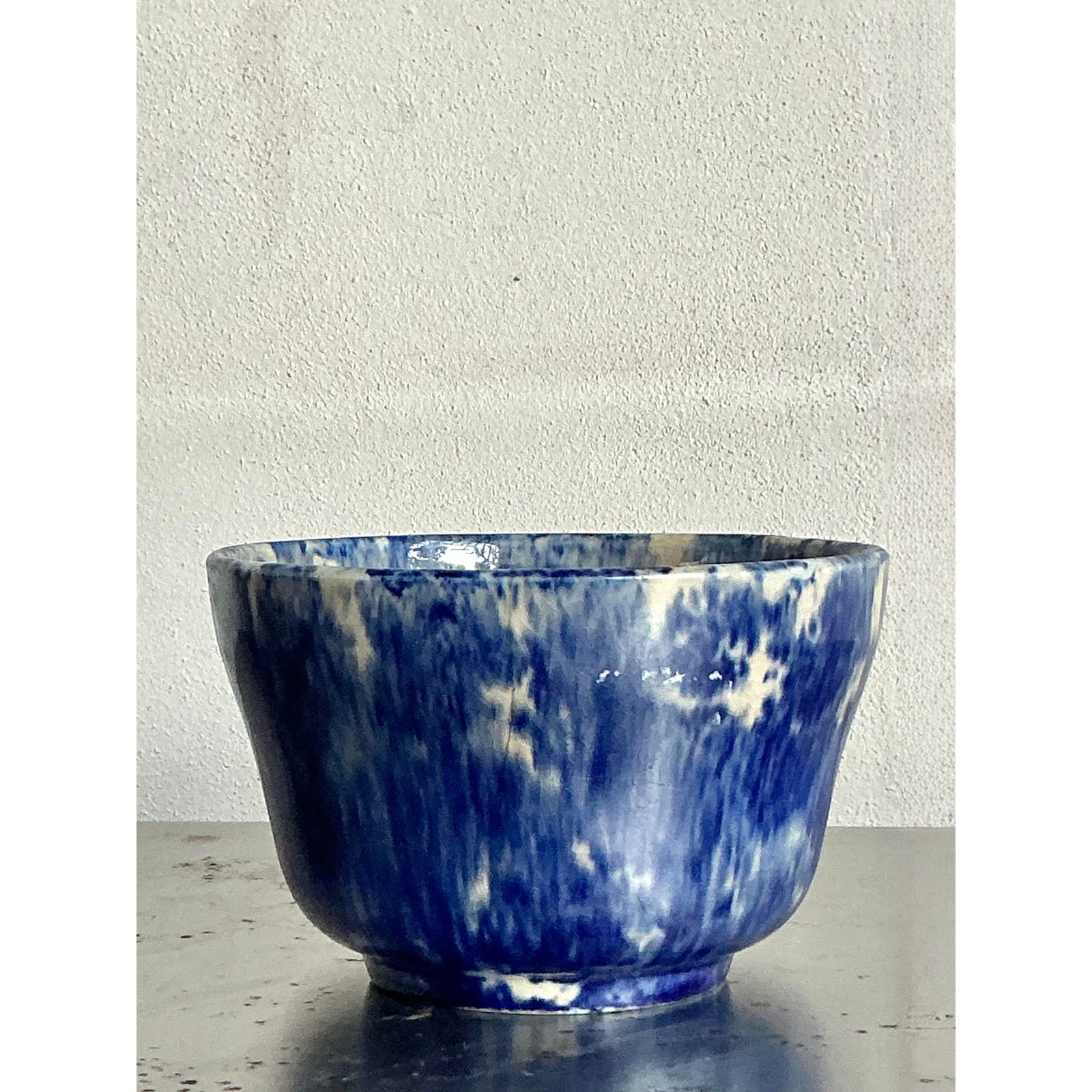 Vintage Boho Glazed Ceramic Splatter Bowl - Side view