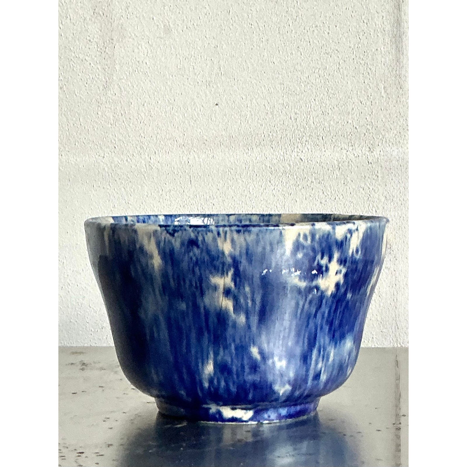 Vintage Boho Glazed Ceramic Splatter Bowl - Back view