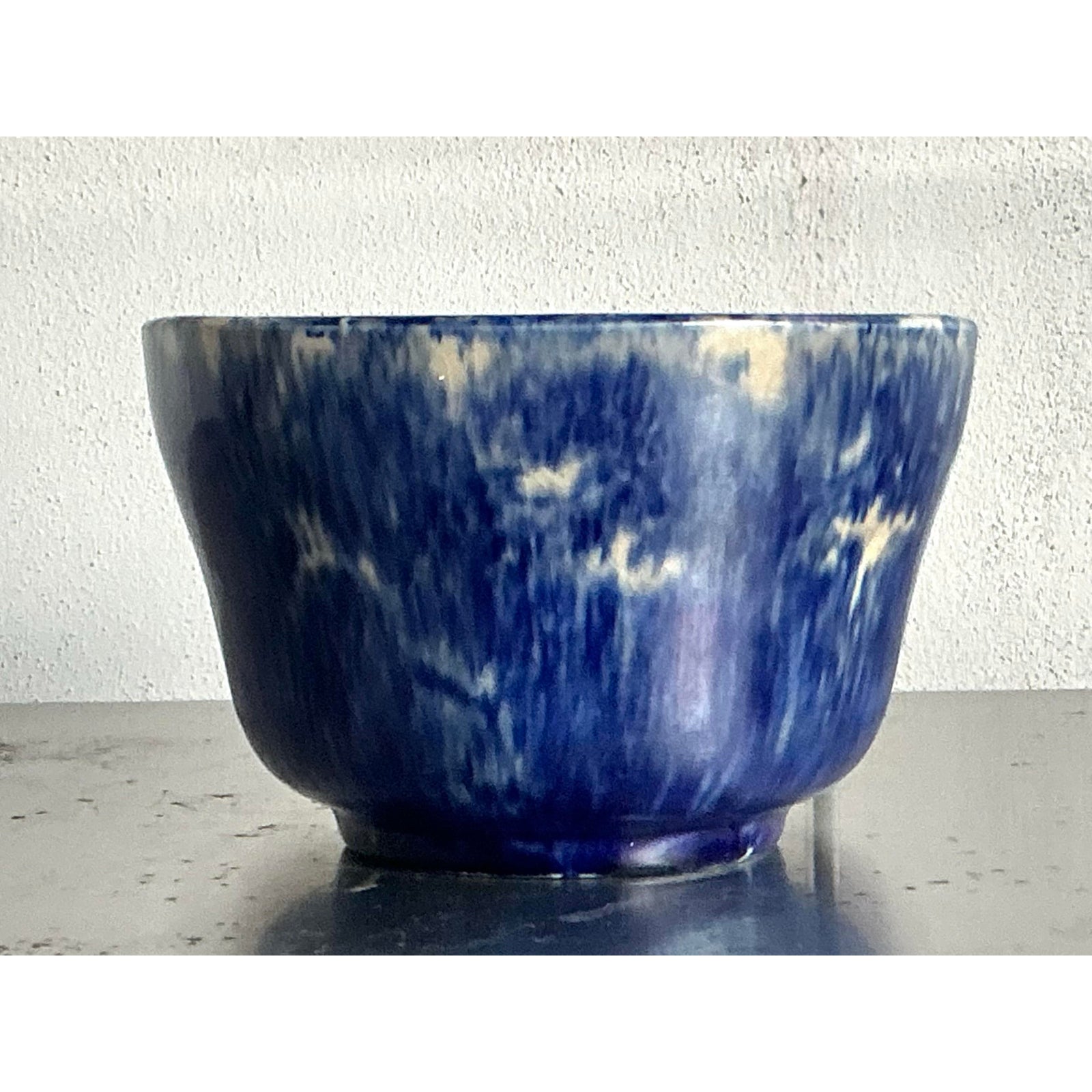 Vintage Boho Glazed Ceramic Splatter Bowl - Top view