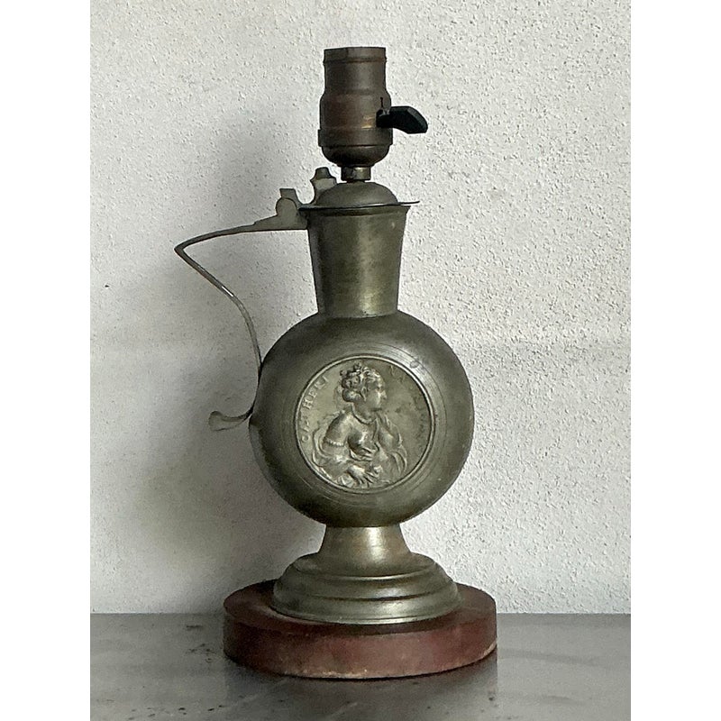 Vintage Boho Embossed Metal Medallion Lamp - Back view