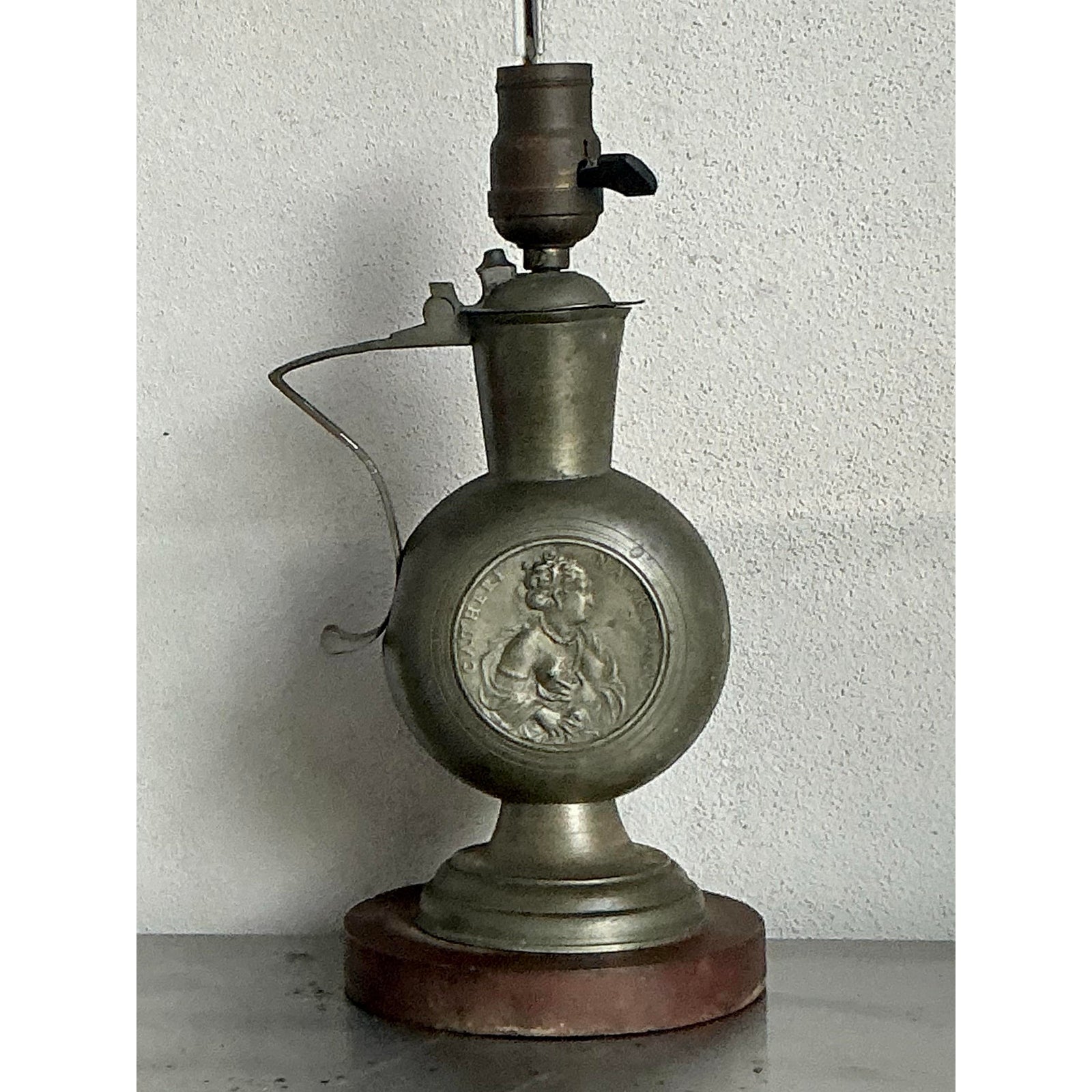 Vintage Boho Embossed Metal Medallion Lamp - Detail view