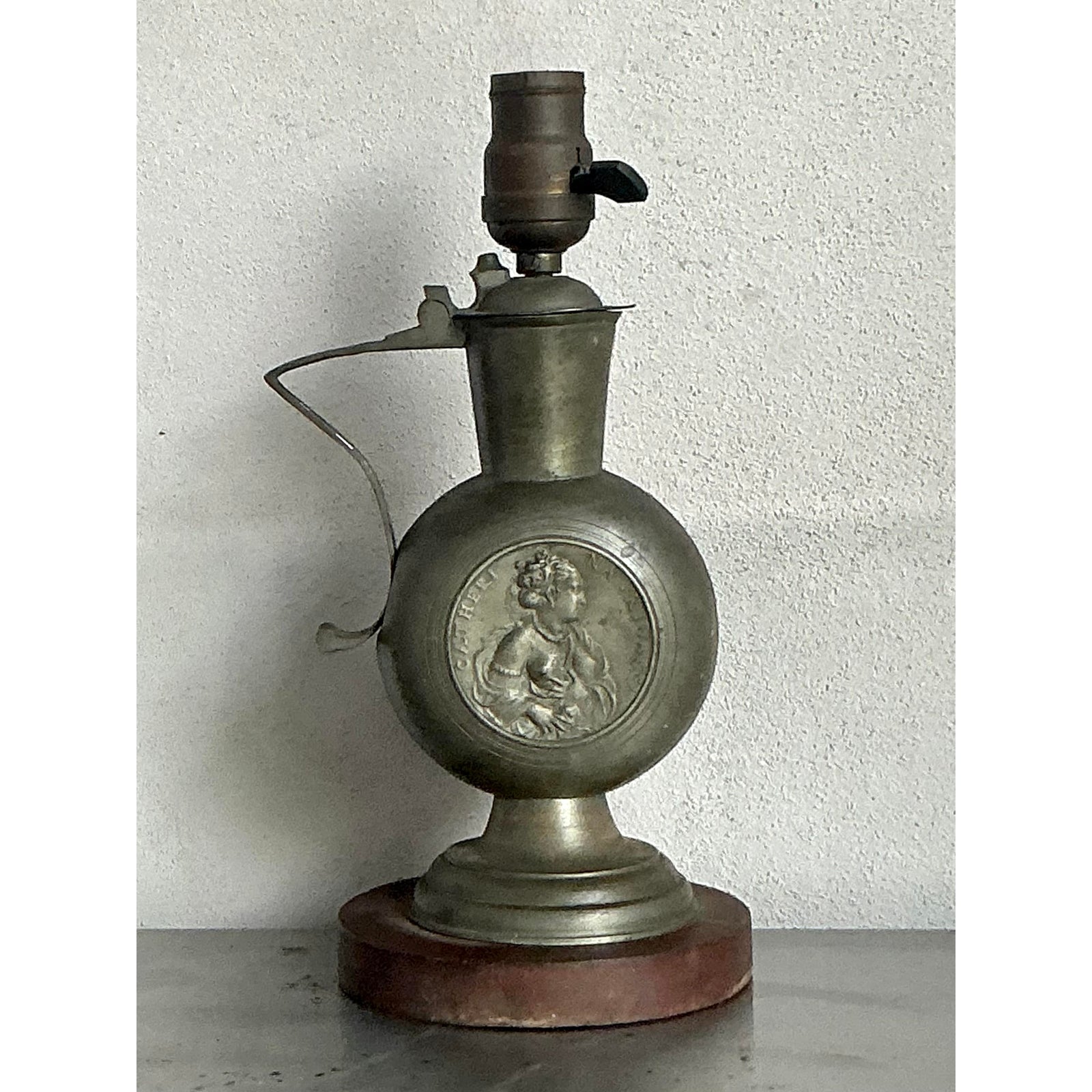 Vintage Boho Embossed Metal Medallion Lamp - Side view