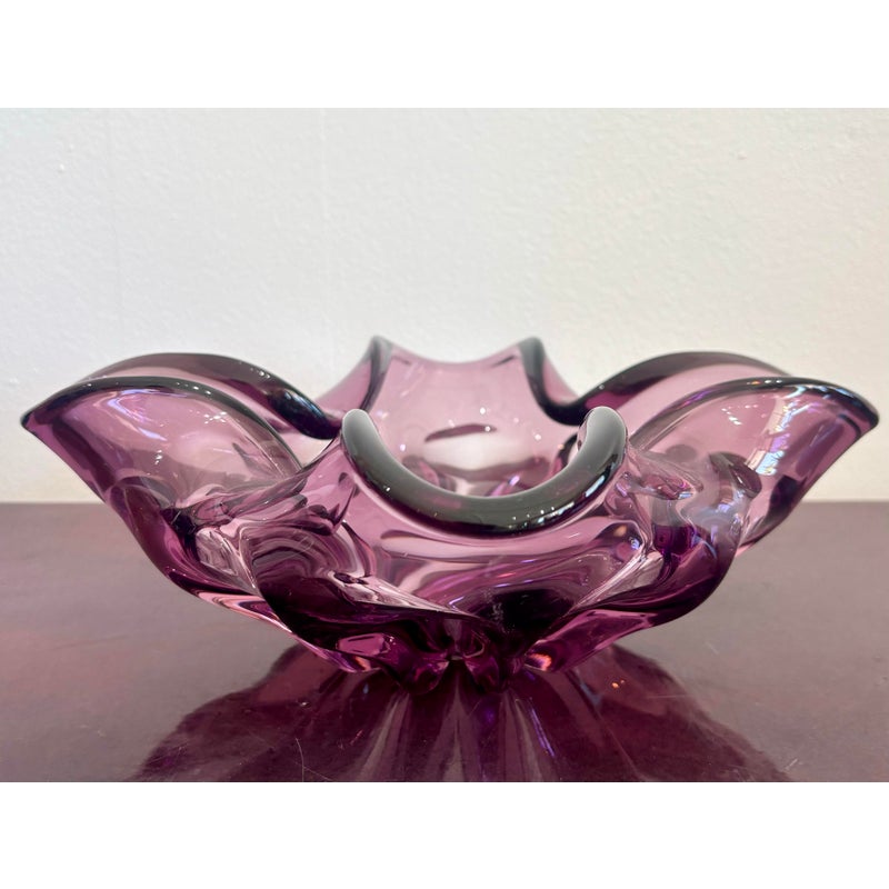 Vintage Boho Purple Art Glass Bowl After Murano - Top view