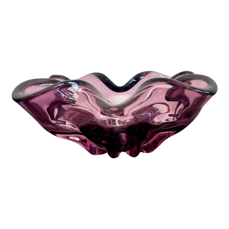 Vintage Boho Purple Art Glass Bowl After Murano