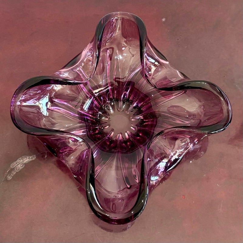 Vintage Boho Purple Art Glass Bowl After Murano - Back view