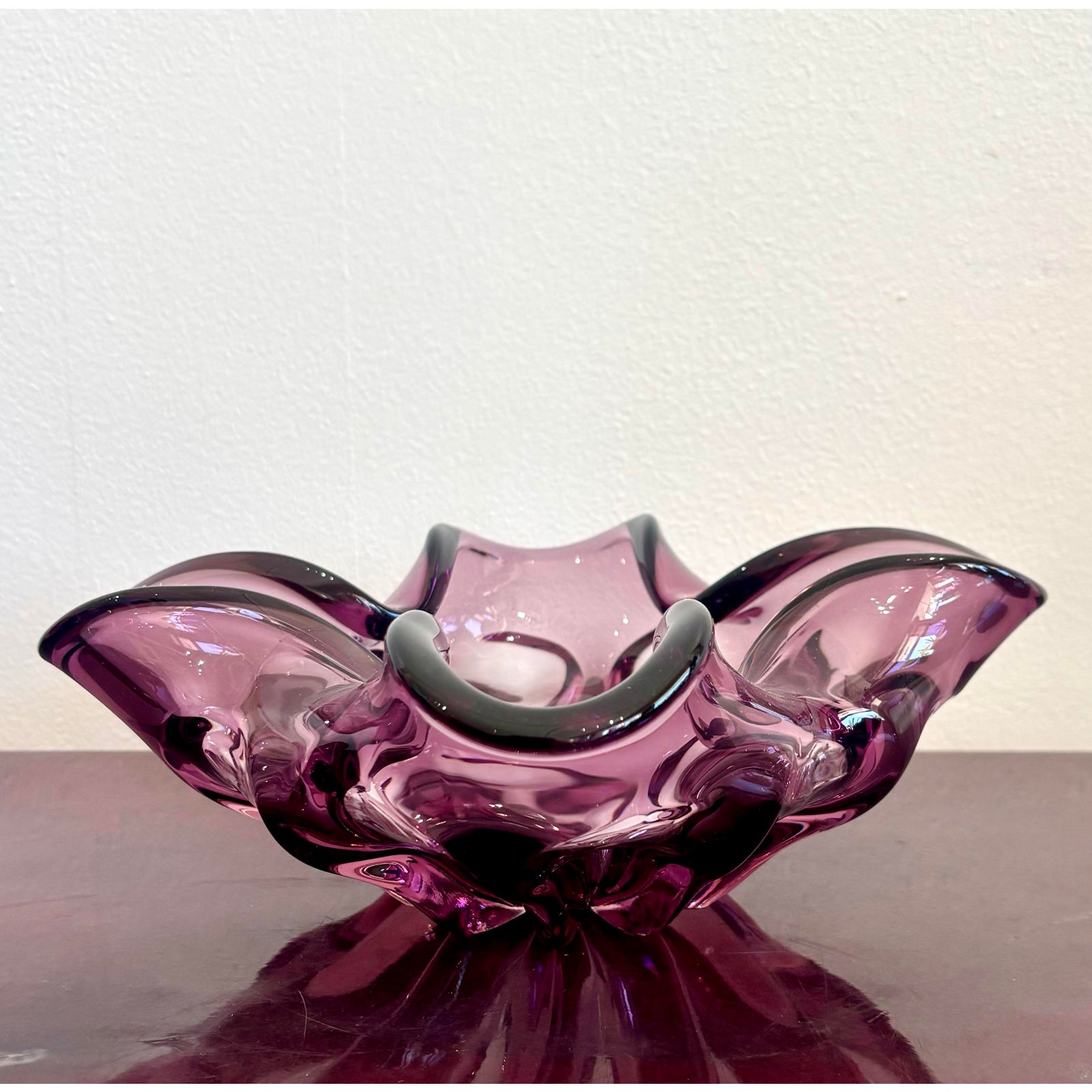 Vintage Boho Purple Art Glass Bowl After Murano - Side view