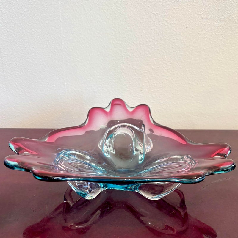 Vintage Boho Art Glass Dish After Murano - Side view