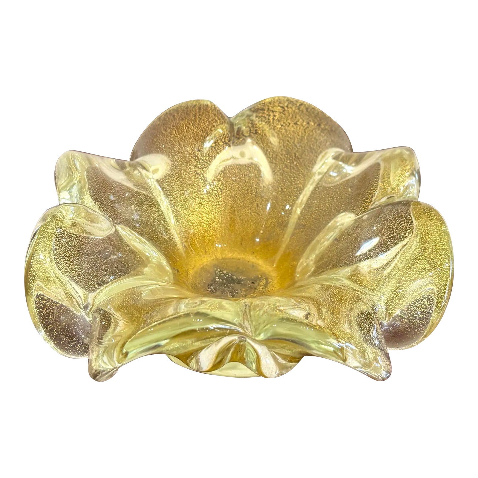 Vintage Boho Blossoming Art Glass Bowl After Murano