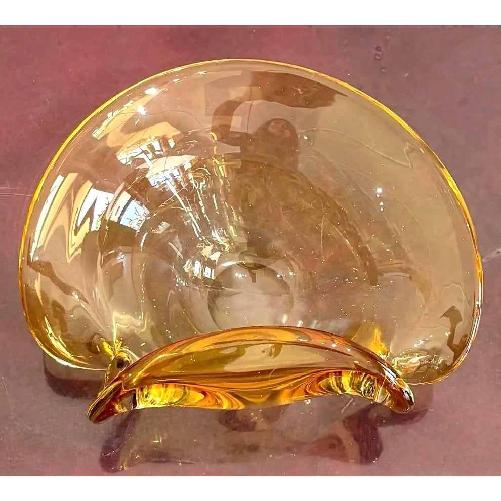 Vintage Boho Amber Art Glass Bowl After Murano - Back view