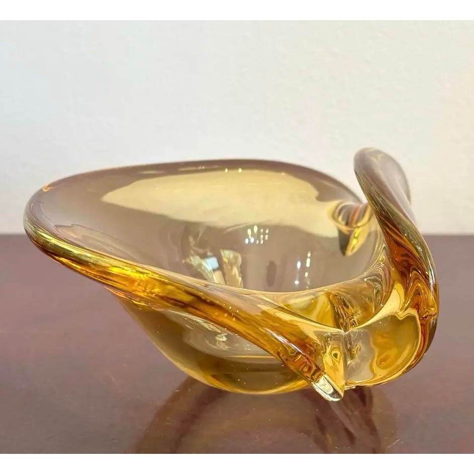 Vintage Boho Amber Art Glass Bowl After Murano - Detail view