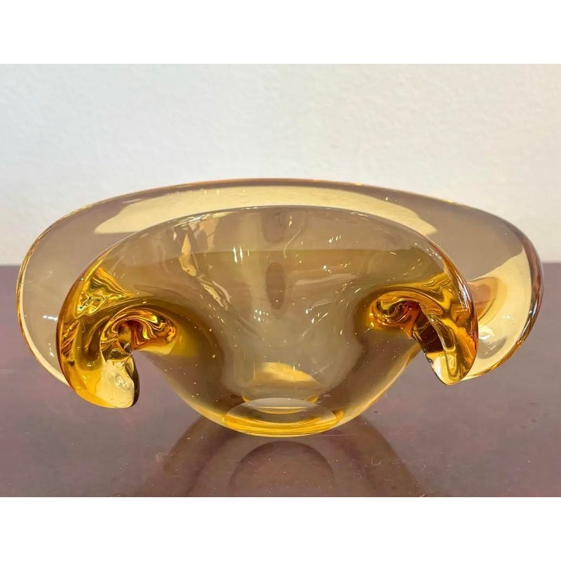 Vintage Boho Amber Art Glass Bowl After Murano - Top view