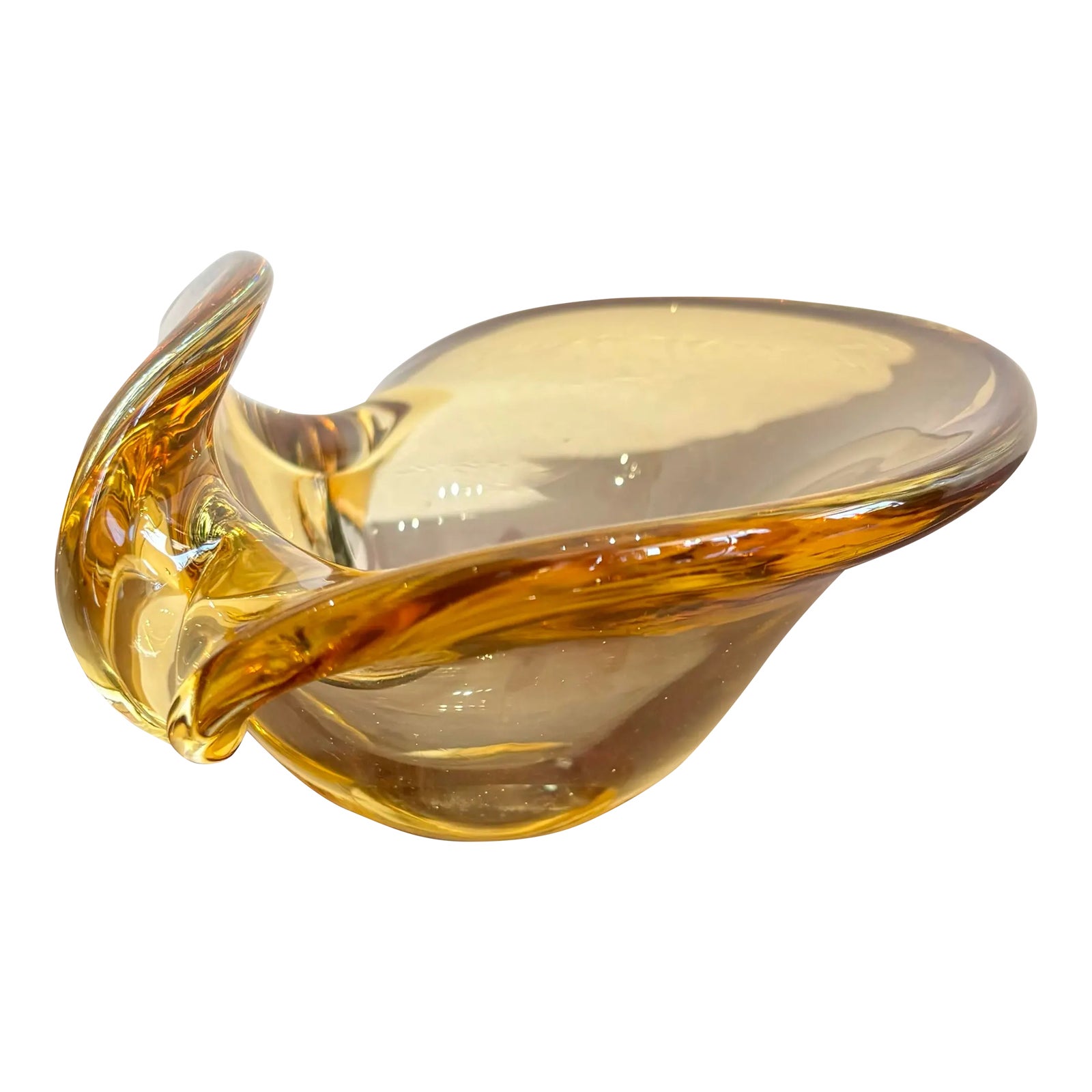 Vintage Boho Amber Art Glass Bowl After Murano