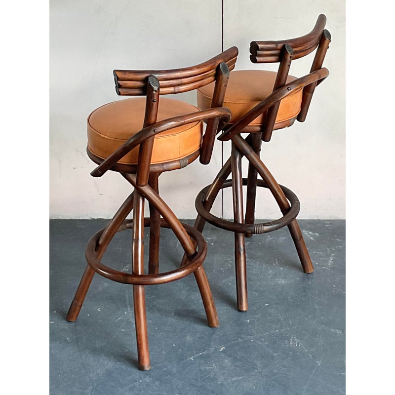 Vintage Boho Bent Rattan Bar Stools - A Pair - Top view