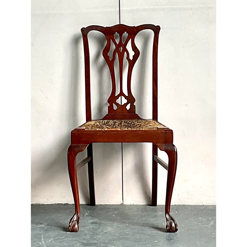 Step back in time with this elegant vintage side chair, a distinguished piece that captures the refined essence of Regency...Traditional Vintage Regency Claw and Ball Rush Seat Side Chair For Sale - Image 3 of 6Vintage Regency Claw and Ball Rush Seat Side Chair For Sale - Image 4 of 6Mid 20th Century Vintage Regency Claw and Ball Rush Seat Side Chair For Sale - Image 5 of 6Vintage Regency Claw and Ball Rush Seat Side Chair For Sale In West Palm - Image 6 of 6 Or save it to favorites and we'll tell you if this item goes on sale!  Vintage Regency Claw and Ball Rush Seat Side Chair For SaleStep back in time with this elegant vintage side chair, a distinguished piece that captures the refined essence of Regency...Traditional Vintage Regency Claw and Ball Rush Seat Side Chair For Sale - Image 3 of 6Vintage Regency Claw and Ball Rush Seat Side Chair For Sale - Image 4 of 6Mid 20th Century Vintage Regency Claw and Ball Rush Seat Side Chair For Sale - Image 5 of 6Vintage Regency Claw and Ball Rush Seat Side Chair For Sale In West Palm - Image 6 of 6Vintage Regency Claw and Ball Rush Seat Side Chair For Sale Vintage Regency Claw and Ball Rush Seat Side Chair - Top view