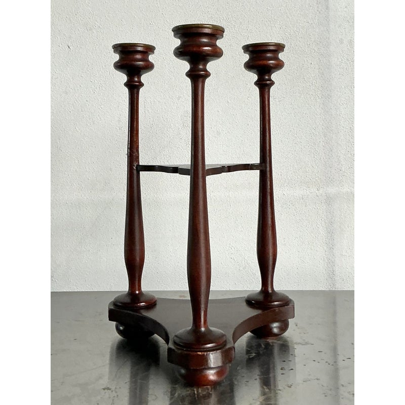 Vintage Boho Tripod Polished Mahogany Candlestick - Side view