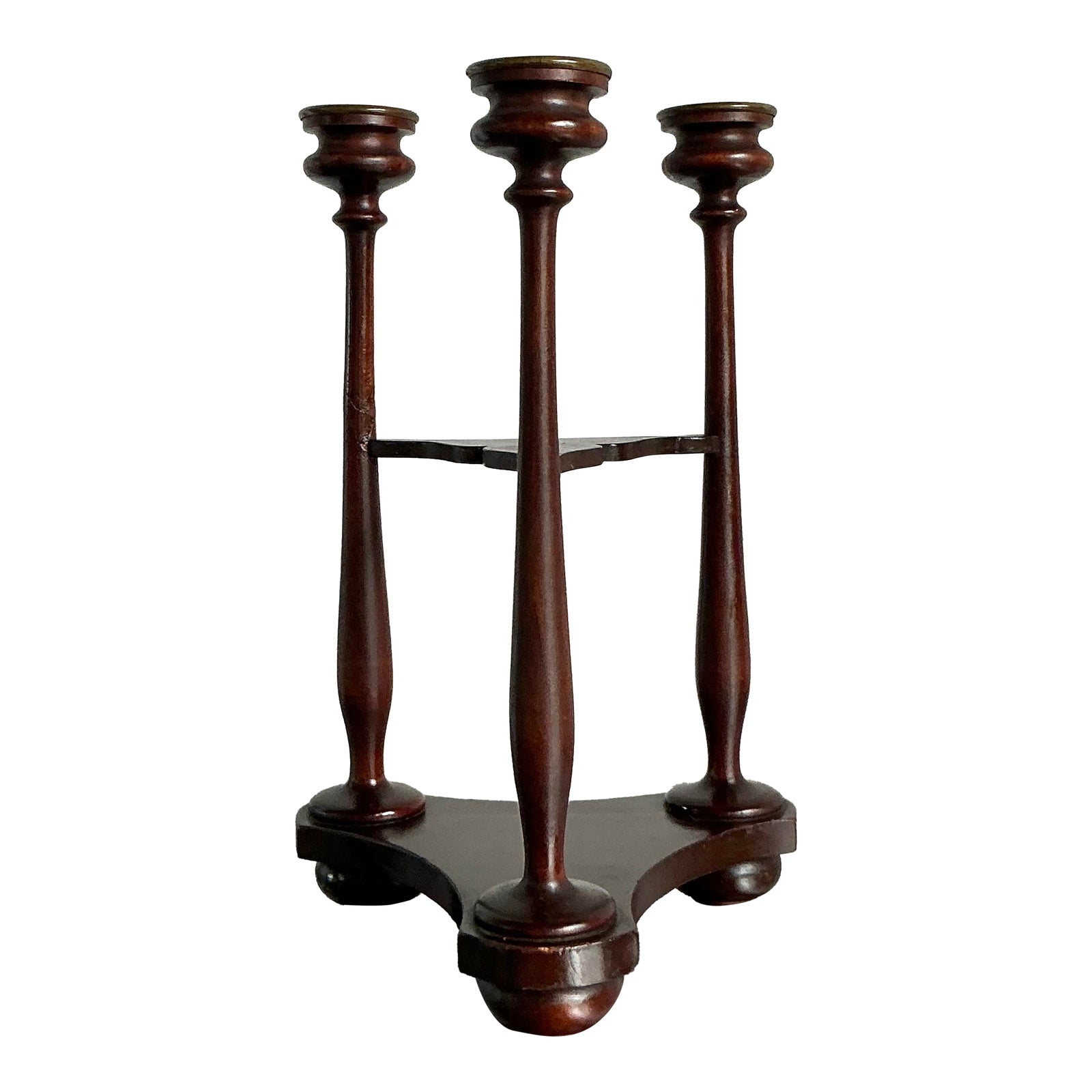 Vintage Boho Tripod Polished Mahogany Candlestick