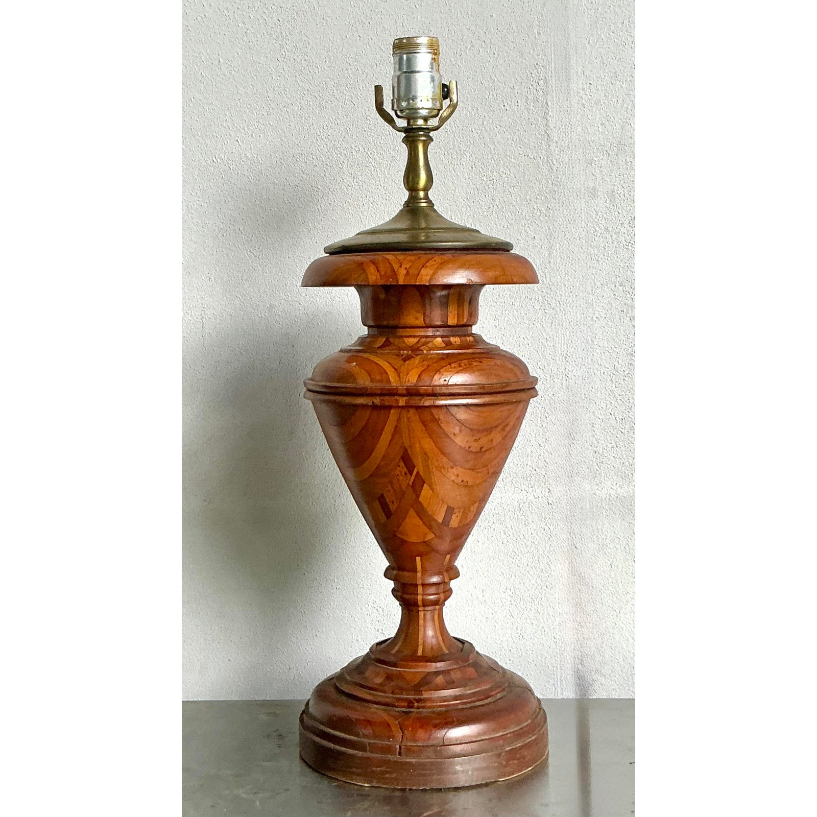 Vintage Boho Marquetry Wood Lamp - Detail view