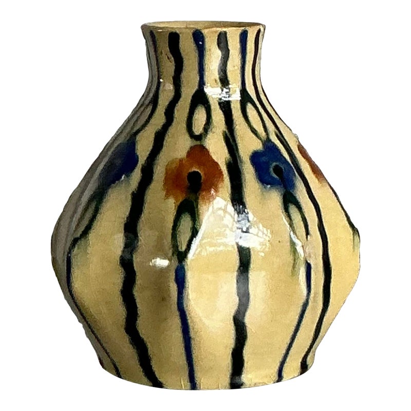 Vintage Boho French Glazed Ceramic Vase