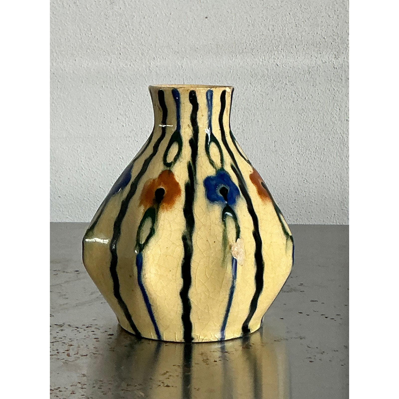 Vintage Boho French Glazed Ceramic Vase - Detail view