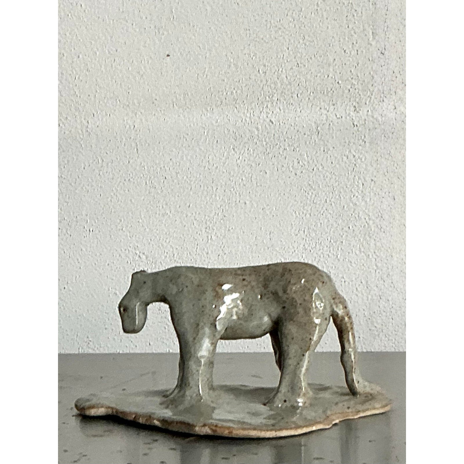 Vintage Boho Glazed Ceramic Tiger - Side view